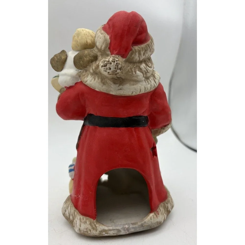 Vintage Santa Claus Angel Tealight Candle Holder Christmas Ceramic Figurine